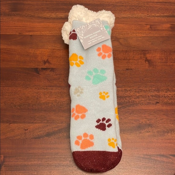 Cozy Paw Print Socks with Sherpa Lining - Picture 1 of 5